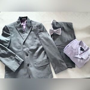 Designer Boys Suit -Calvin Klein Gray Lilac, Ralph Lauren Dress Shirt & Bow Tie